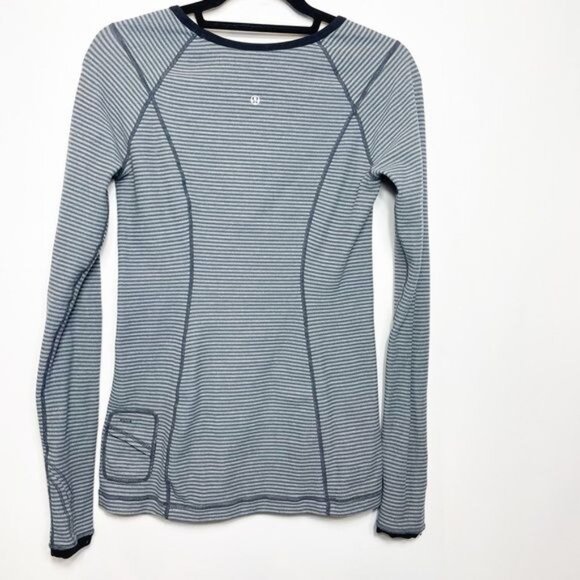 Lululemon Run: Turn Around Long Sleeve Deep Coal/Gray Stripe Size 8 - Picture 3 of 7